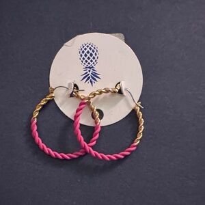 Pink and Gold-Toned Twisted Hoop Earrings